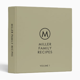 Minimal Sage Green Monogram Family Recipe Binder