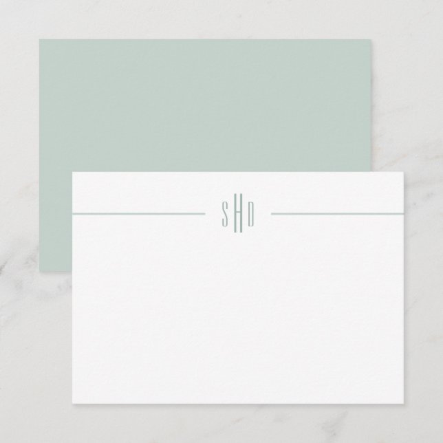 Minimal Sage Green Monogram Note Card Stationery (Front/Back)