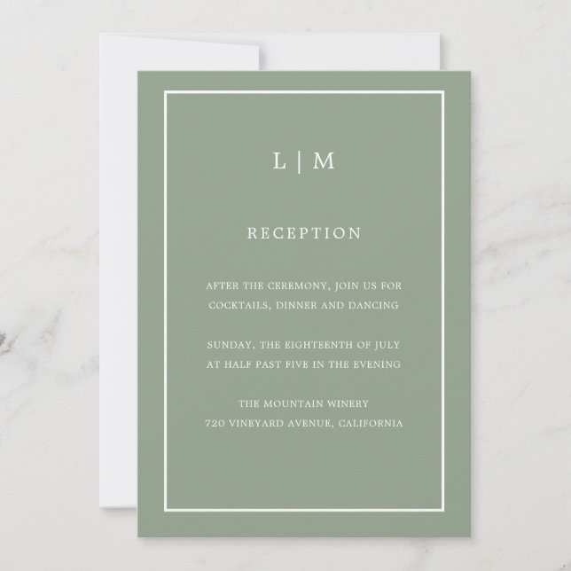 Minimal Sage Green Monogram Simple Elegant Wedding Invitation (Front)