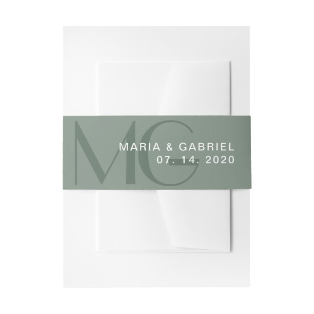Minimal sage green  monogram wedding Invitation Invitation Belly Band (Front Example)