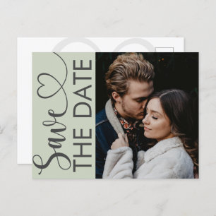 Minimal Sage Green Photo & Heart Save the Date Announcement Postcard