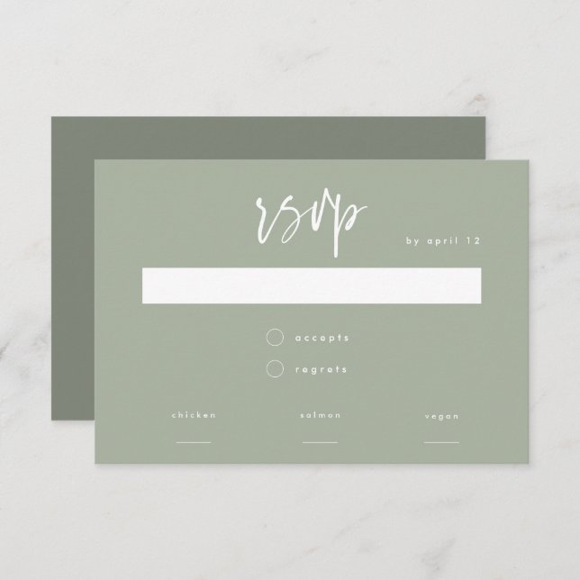 Minimal Sage Green Script Meal Choice Wedding RSVP Card (Front/Back)