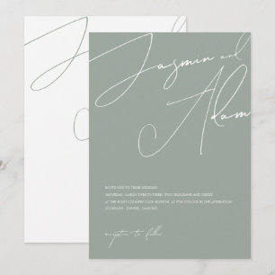 Minimal Sage Green Script Typography Wedding Invitation
