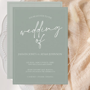 Minimal Sage Green Script Wedding Invitation