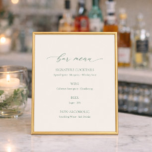 Minimal Sage Green Wedding Bar Menu Sign