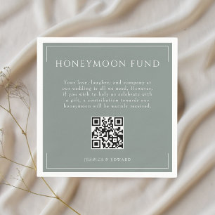Minimal Sage Green Wedding Honeymoon Fund QR Code Napkin