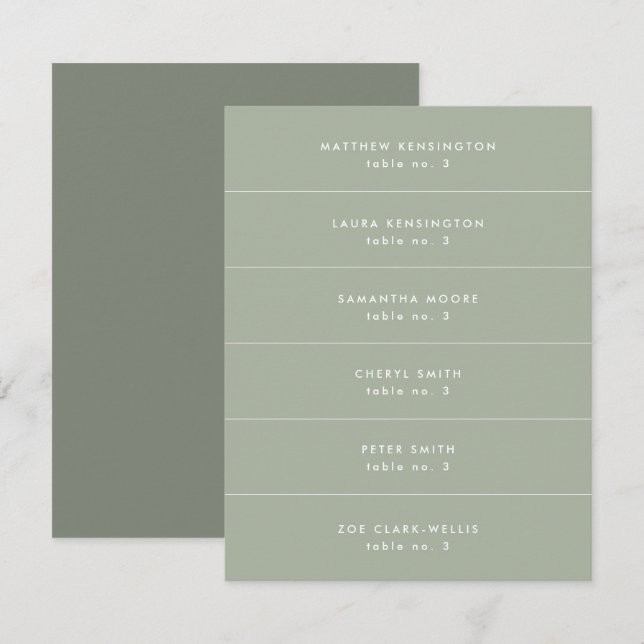 Minimal Sage Green Wedding Place Name Card (Front/Back)