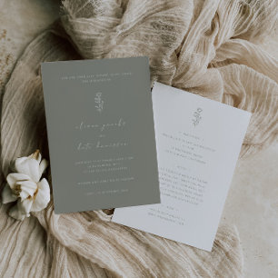Minimal Sage Green White Front & Back Wedding Invitation