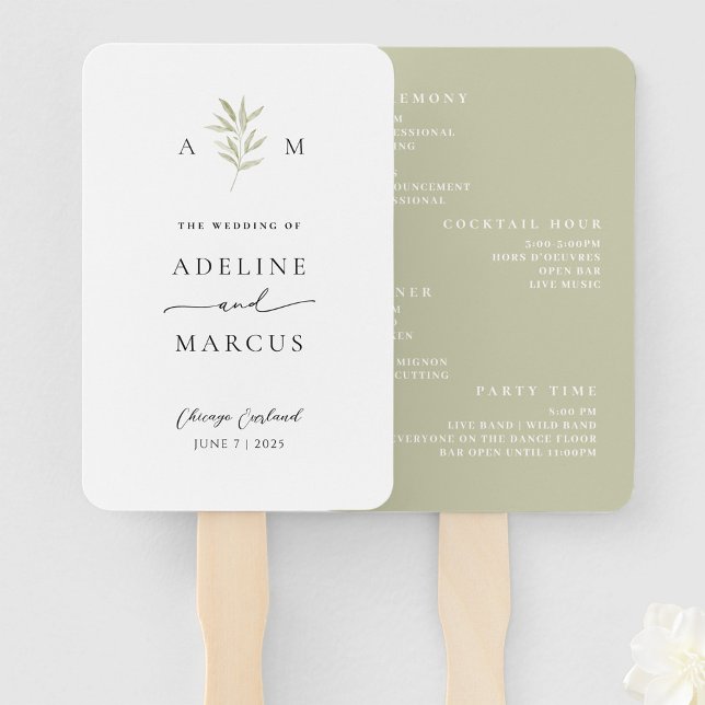 Minimal Sage Greenery Wedding Program Hand Fan (Creator Uploaded)