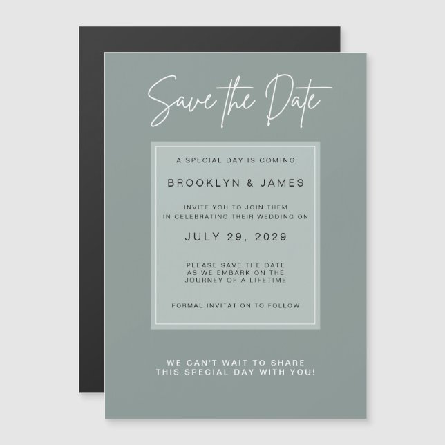 Minimal Sage Save The Date Magnetic Invitation (Front/Back)