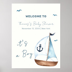 Minimal Sailboat Anchor Baby Shower Welcome  Poster