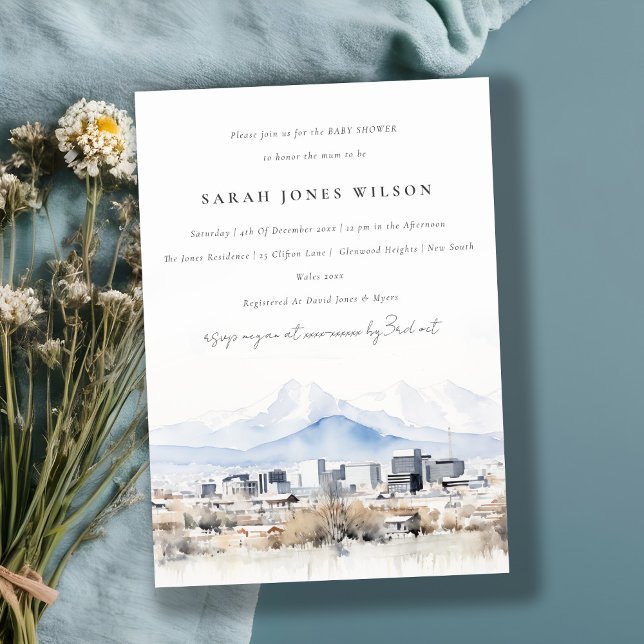 Minimal Salt Lake City Utah Watercolor Baby Shower Invitation (Creator Uploaded)