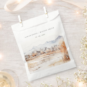 Minimal Salt Lake City Utah Watercolor Wedding Favour Bag