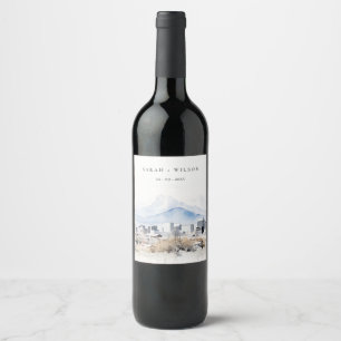 Minimal Salt Lake City Utah Watercolor Wedding Wine Label