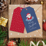 Minimal Santa Cute Poinsettia Blue Merry Christmas Gift Tags<br><div class="desc">This minimal "Merry Christmas" holiday gift tag features a hand drawn whimsical Santa and pale blue poinsettias on a traditional dark blue background that adds a touch of nostalgic whimsy. Original art by Malissa Melrose.</div>