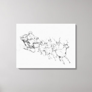 Minimal Santa Sleigh – Clean Line Sketch Canvas Print