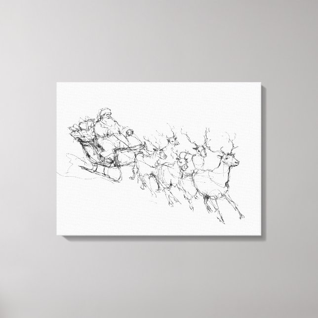 Minimal Santa Sleigh – Clean Line Sketch Canvas Print (Front)