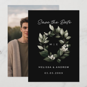 Minimal Save the Date Green Wreath Announcement