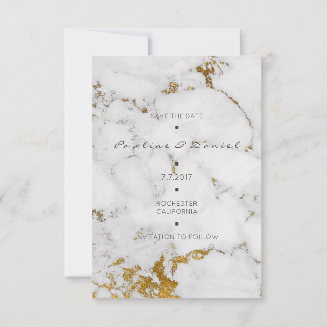 Minimal Save The Date White Grey Marble Gold (Front)