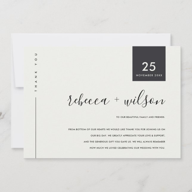 MINIMAL SCANDI  BLACK AND WHITE TYPOGRAPHY WEDDING THANK YOU CARD (Front)