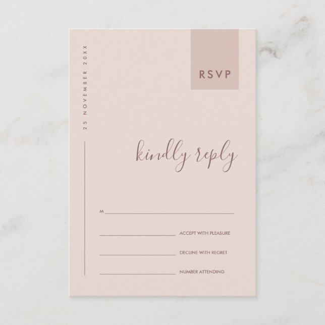 MINIMAL SCANDI BLUSH PINK TYPOGRAPHY WEDDING RSVP ENCLOSURE CARD (Front)