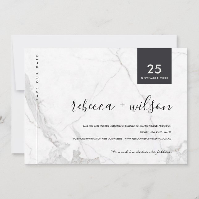 MINIMAL SCANDI MARBLE STONE TEXTURE TYPOGRAPHY  SAVE THE DATE (Front)