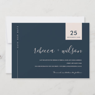 MINIMAL SCANDI MODERN NAVY BLUSH PINK TYPOGRAPHY SAVE THE DATE