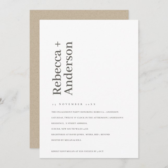 MINIMAL SCANDI PBLACK & WHITE ENGAGEMENT INVITE (Front/Back)