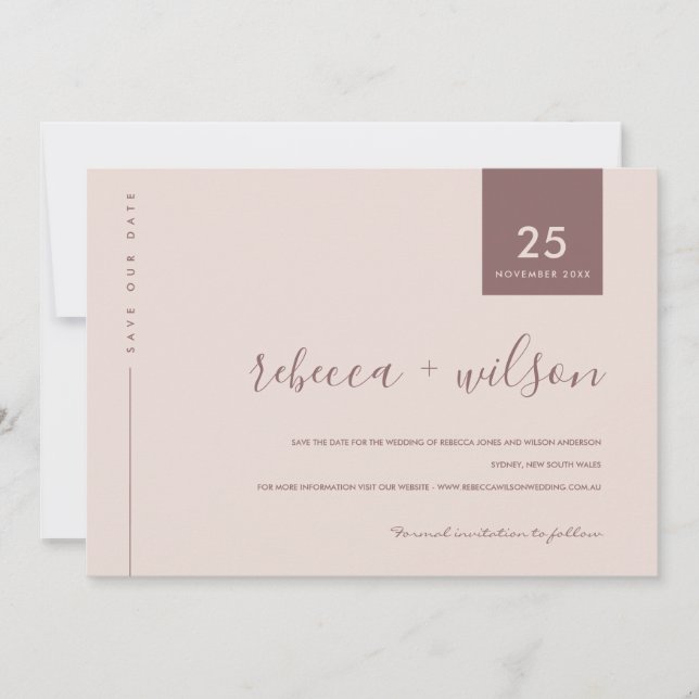 MINIMAL SCANDI SOFT BLUSH PEACH PINK TYPOGRAPHY SAVE THE DATE (Front)