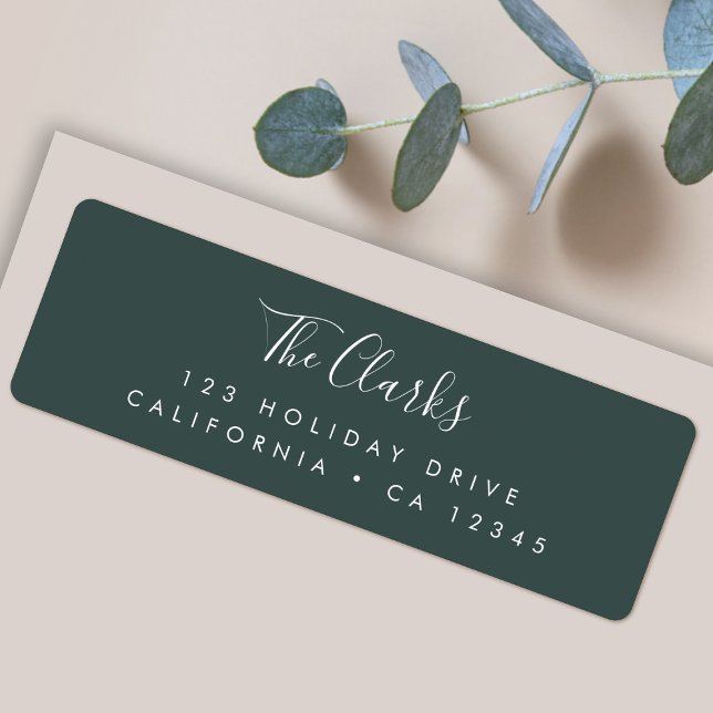 Minimal Scandinavian Forest Green Return Address (Elegant dark green custom return address mailing labels for families and couples by Guava)
