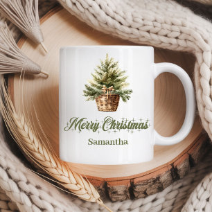 Minimal Scandinavian neutral art custom name Xmas Coffee Mug