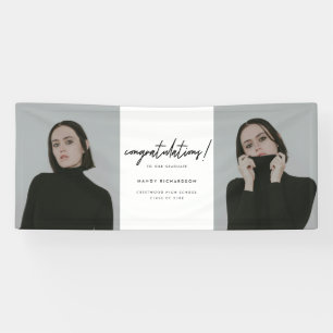 Minimal Script 2-Photo "Congrats" Graduation Party Banner