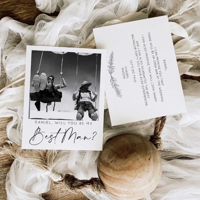 Minimal Script Best Man Proposal Card with Photo (Creator Uploaded)