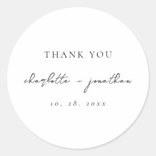 Minimal Script Black and White Classic Round Sticker