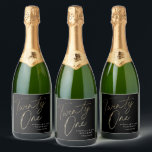 Minimal Script Black Gold 21st Birthday  Sparkling Wine Label<br><div class="desc">Modern minimalist 21st birthday sparkling wine label features stylish faux gold foil number handwritten script Twenty one and your party details in classic serif font on black background colour,  simple and elegant,  great surprise adult milestone birthday for men and women.</div>