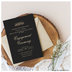 Minimal Script Black Gold Muslim Engagement Party Invitation