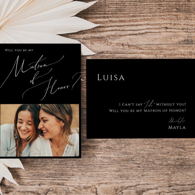 Minimal Script | Black Photo Matron of Honour Card (Creator Uploaded)