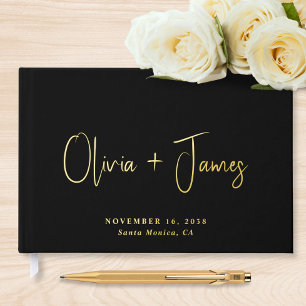 Minimal Script Black Wedding Guest Book