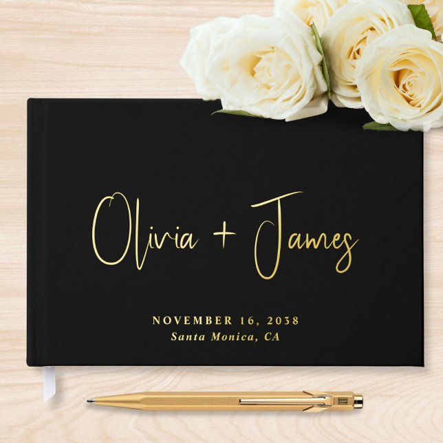 Minimal Script Black Wedding Guest Book (Creator Uploaded)