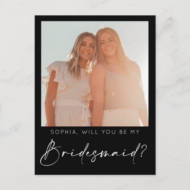 Minimal Script Bridesmaid Proposal Card with Photo (Front)