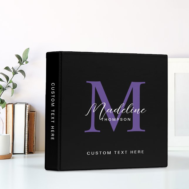 Minimal Script Calligraphy Black Purple Monogram Binder (Creator Uploaded)