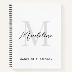 Minimal Script Calligraphy Black White Monogram Notebook