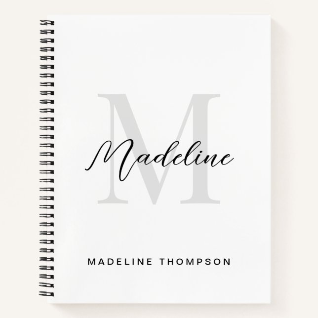 Minimal Script Calligraphy Black White Monogram Notebook (Front)