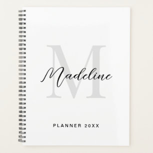 Minimal Script Calligraphy Black White Monogram Planner