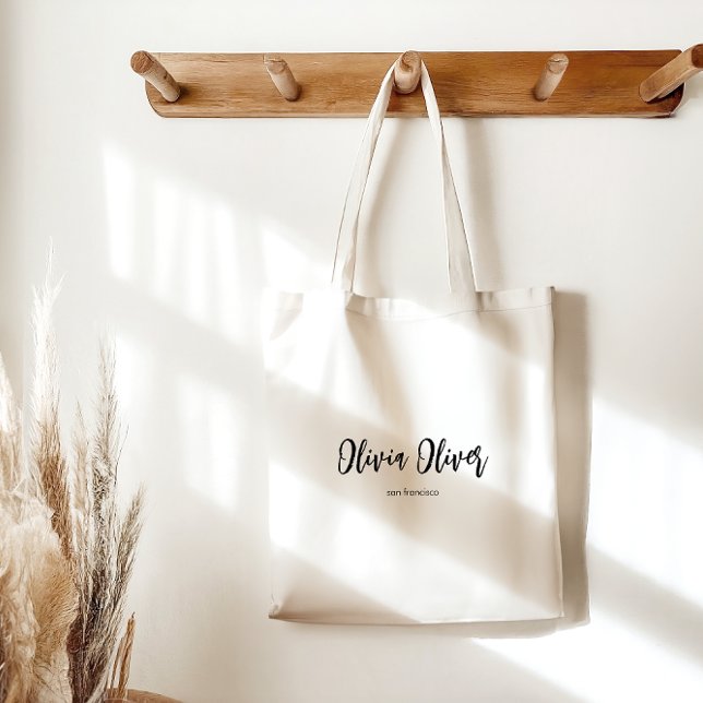 Minimal Script Calligraphy Ivory Cream Chic Modern Tote Bag (Creator Uploaded)