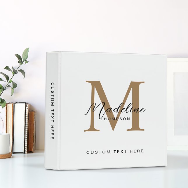 Minimal Script Calligraphy White Gold Monogram Binder (Creator Uploaded)