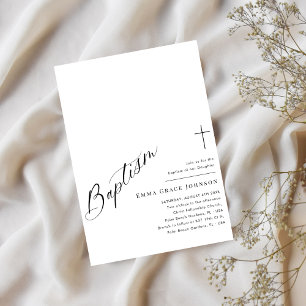 Minimal Script Clean Black and White Baptism Invitation