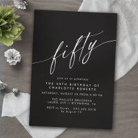 Minimal Script Elegant Modern Black 50th Birthday