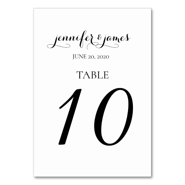 Minimal Script Elegant Names Wedding Table Number (Front)
