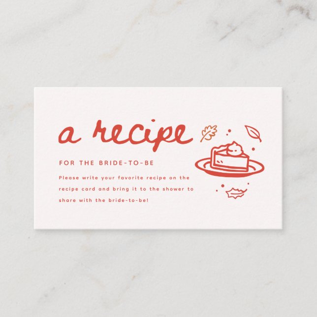 Minimal Script Fall Bridal Shower Recipe Request Enclosure Card (Front)
